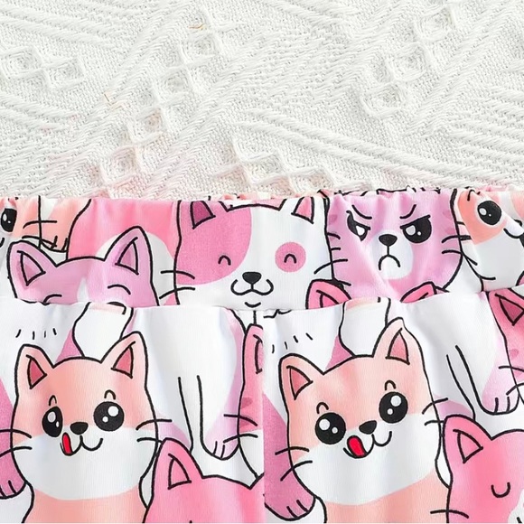 2pc Toddler Girls Cute Cartoon Cat T-Shirt & Matching Shorts - Picture 6 of 7
